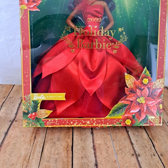 Barbie Signature 2022 Holiday Black Hair Red Gown Collectible 12" Do… - Picture 2 of 10